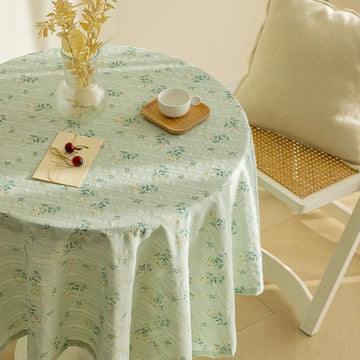 Qfdian Green Flower Table Cloths Round Printed Cotton Farmhouse Table Covers for Kitchen Living Room Dining Washable Picnic Decorations
